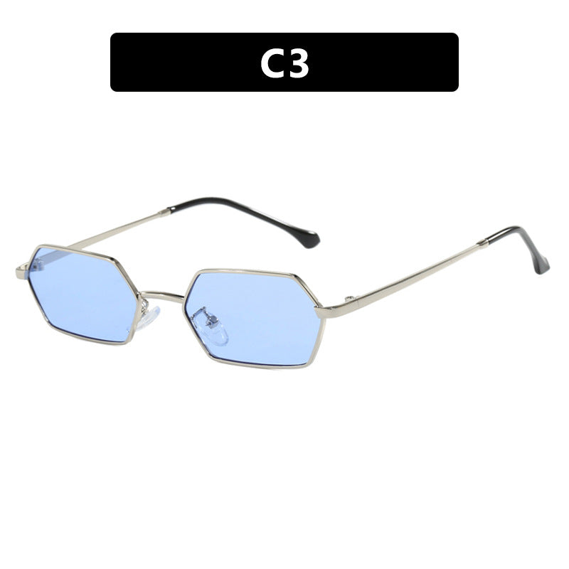 Dame hexagonal solbrille med elegant metallramme og UV-beskyttelse Luvikno