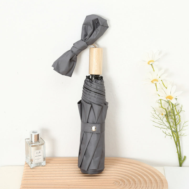 Damen Eleganter Falt-Regenschirm mit Holzgriff Luvikno