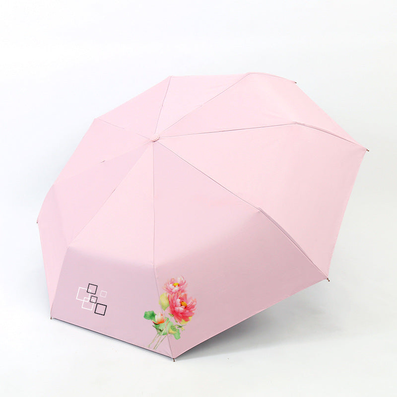 Kvinnes sammenleggbare paraply med elegant blomsterdesign Luvikno