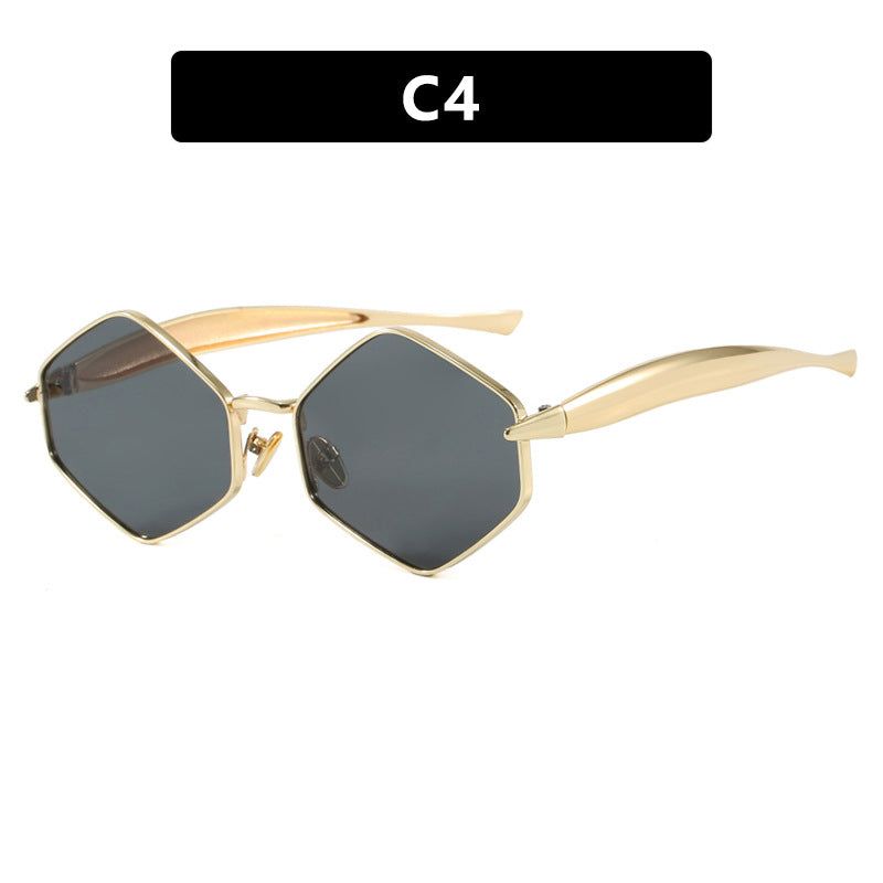 Dame hexagonal solbrille med elegant metallramme og UV-beskyttelse Luvikno