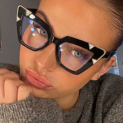 Dame Cat-Eye solbriller med luksuriøst motiv og beskyttende UV-filter Luvikno