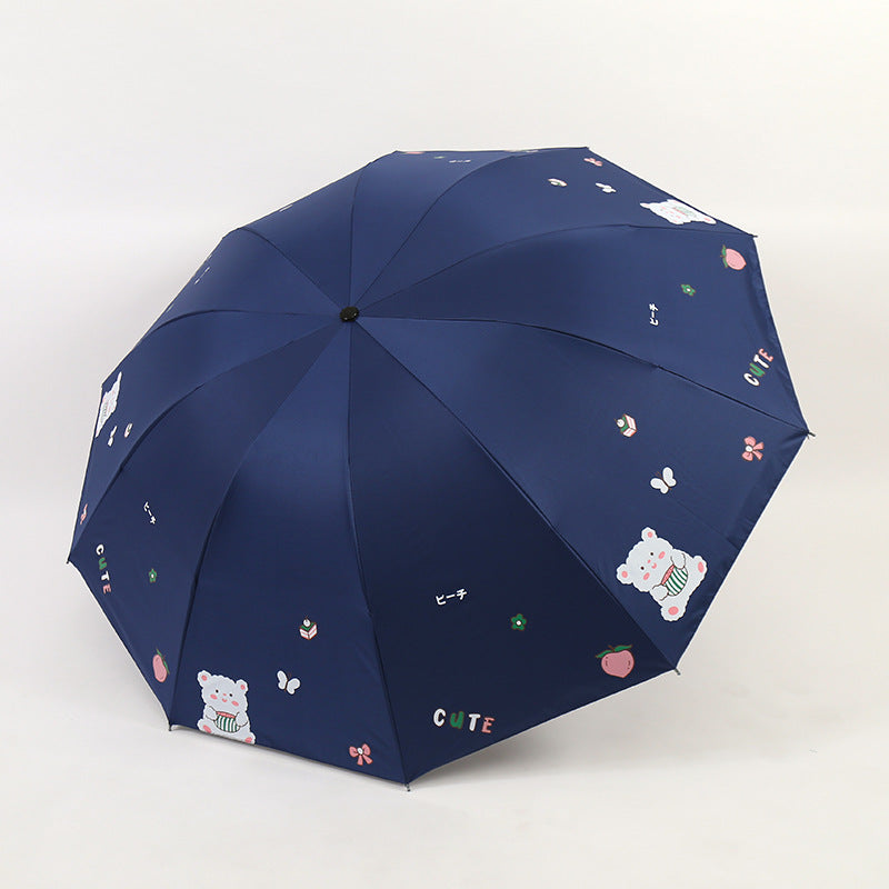 Kvinnens sammenleggbare paraply med leken bjørnedesign Luvikno