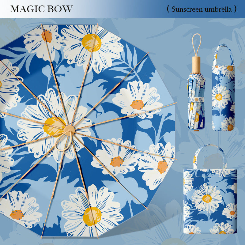 Dame solbeskyttelsesparaply med elegant blomsterdesign Luvikno