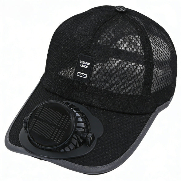 Ventilert baseball cap med integrert solfan i visiret og pustende nett Luvikno