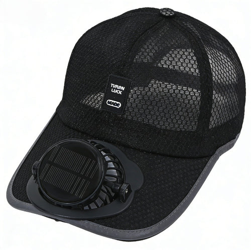 Ventilert baseball cap med integrert solfan i visiret og pustende nett Luvikno