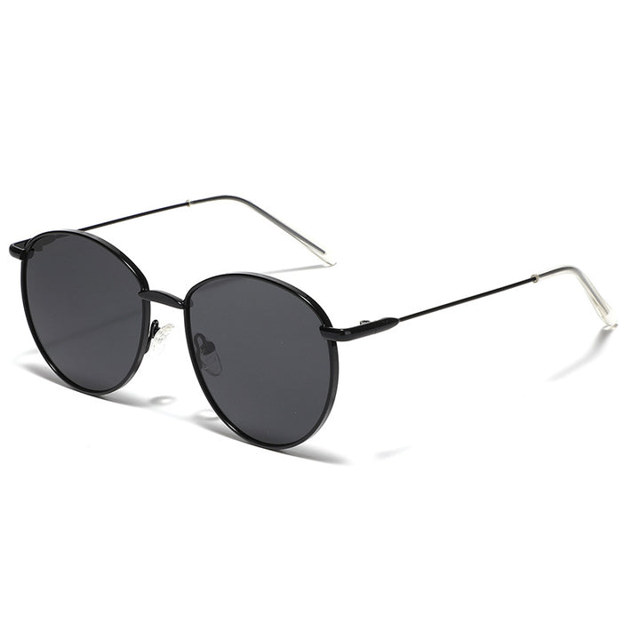 Dame rund solbrille med smal metallramme og polariserte linser Luvikno