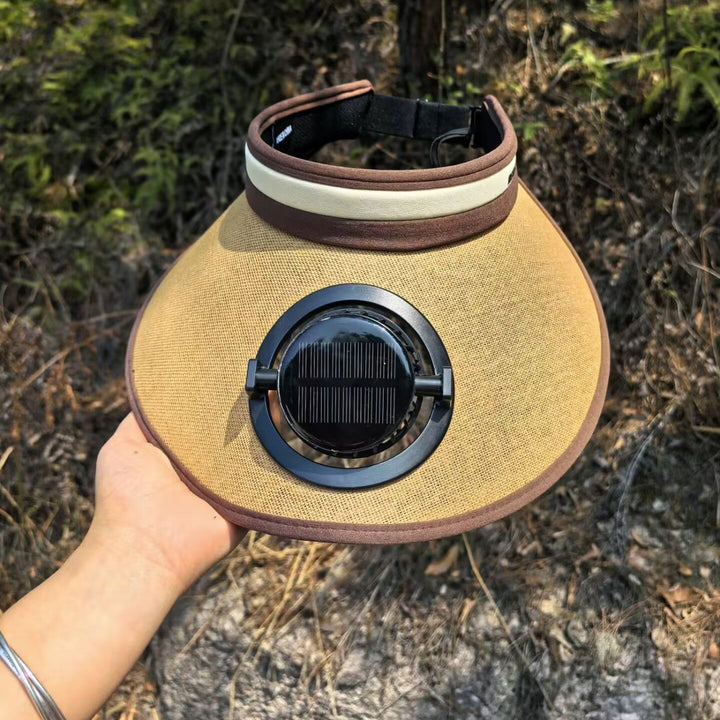 Solbeskyttelsesvisir med solcelledrevet vifte Luvikno