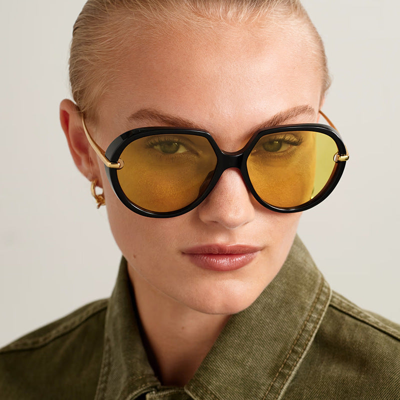 Dame Cat-Eye solbriller med blendefritt UV-beskyttelse og luksuriøs metallramme Luvikno