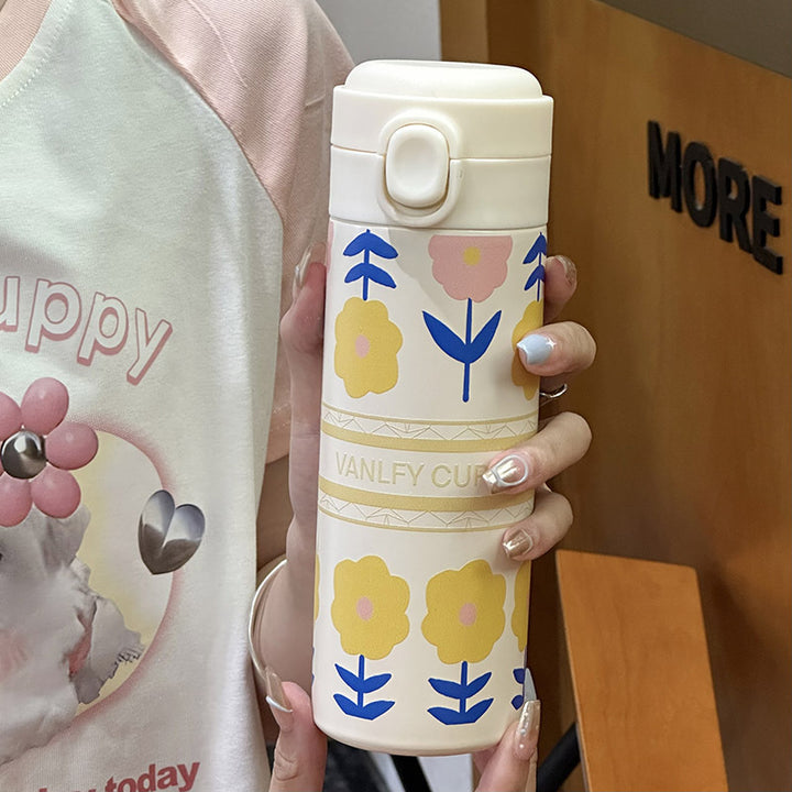 Damen Isolierflasche mit niedlichem Blumenmuster Luvikno