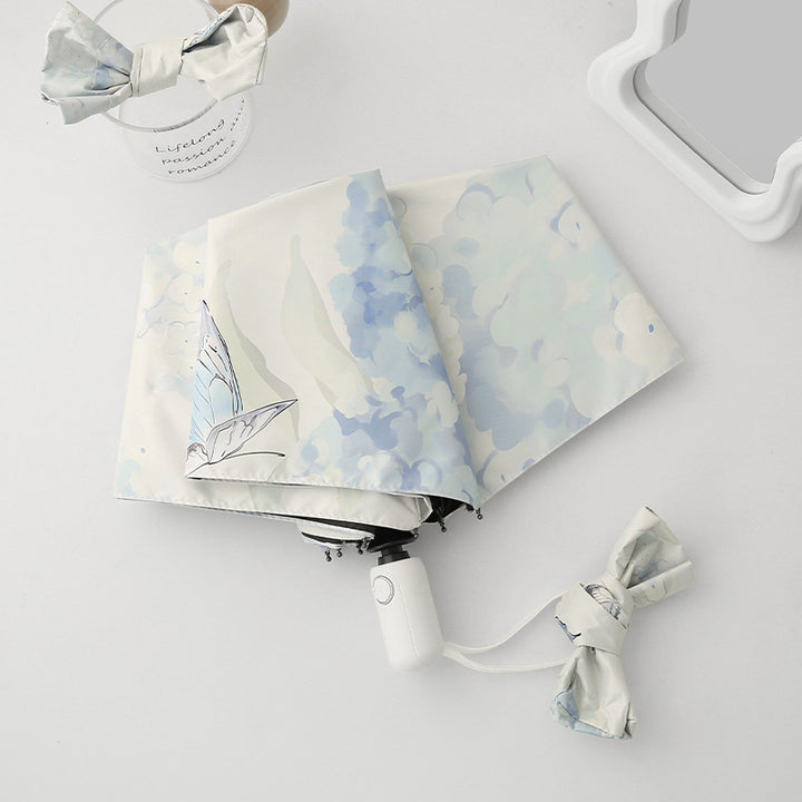 Damer Automatisk Folderegng paraply med kunstnerisk sommerfugl design Luvikno