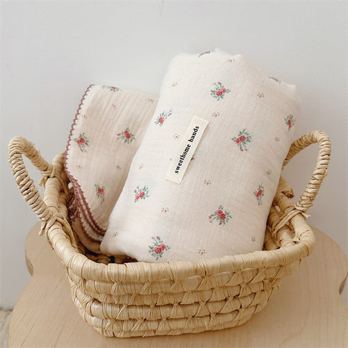 Unisex koselig muslinteppe med elegant blomstermønster Luvikno