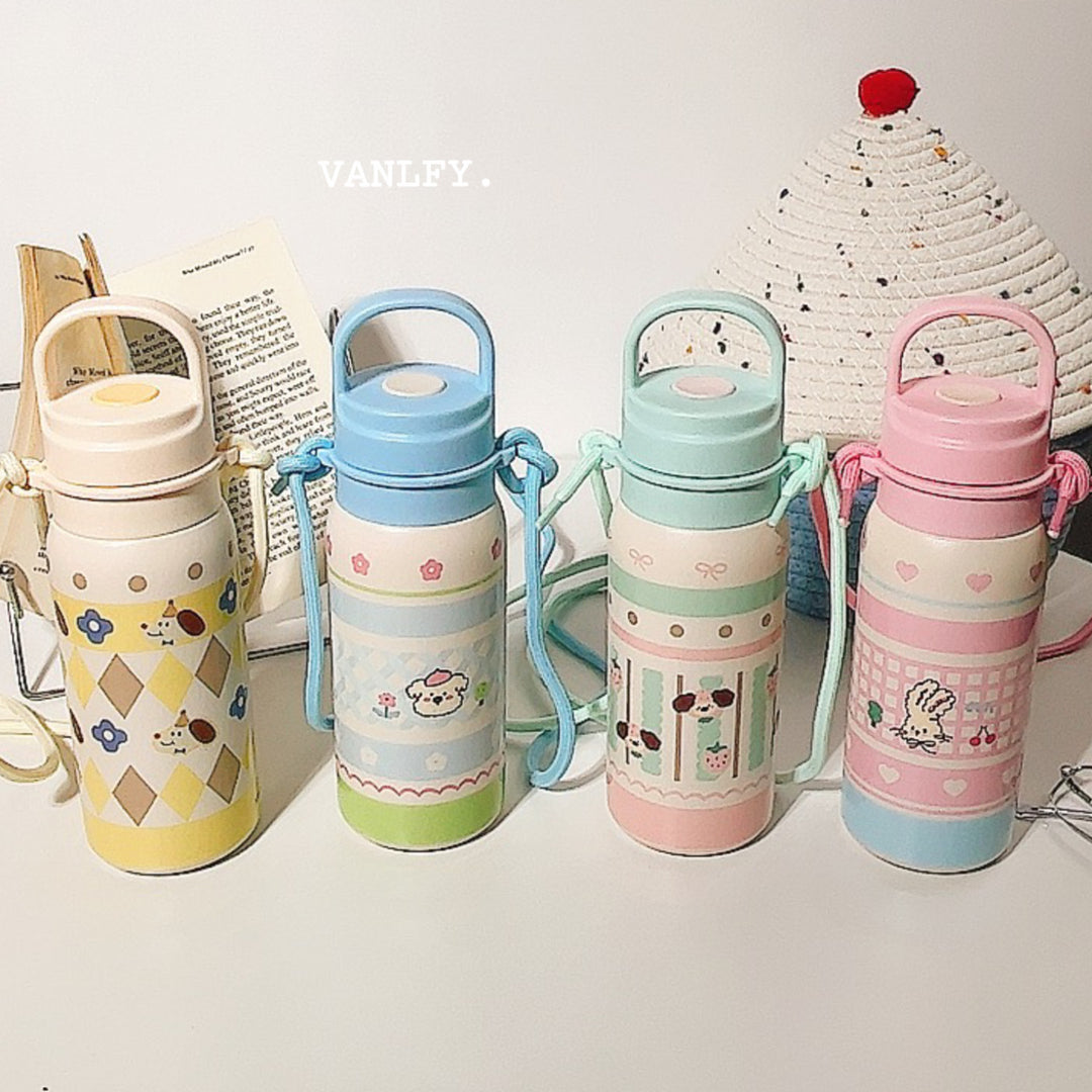 Damen Isoliertrinkflasche mit durchgehendem Tierdesign und Trageriemen Luvikno