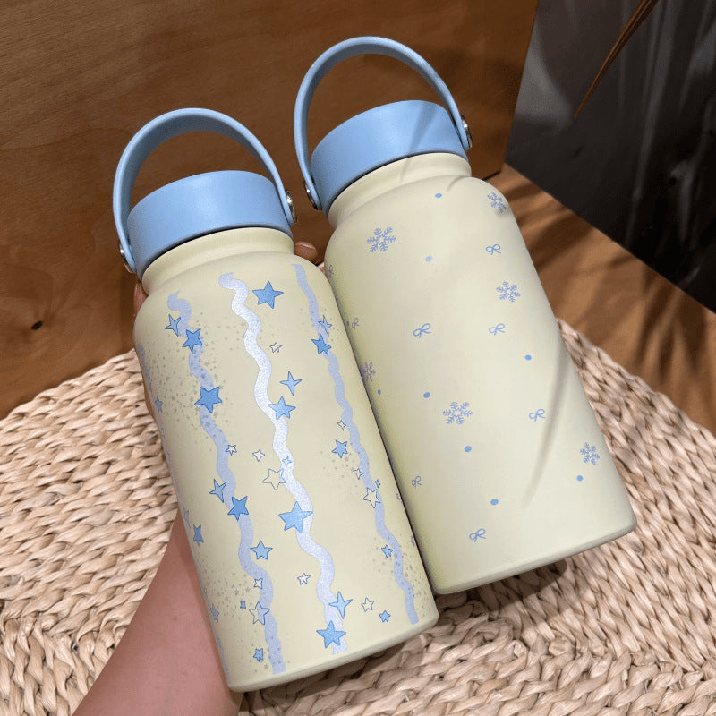 Damen Isoliertrinkflasche mit praktischem Tragegriff und fröhlichem Design Luvikno