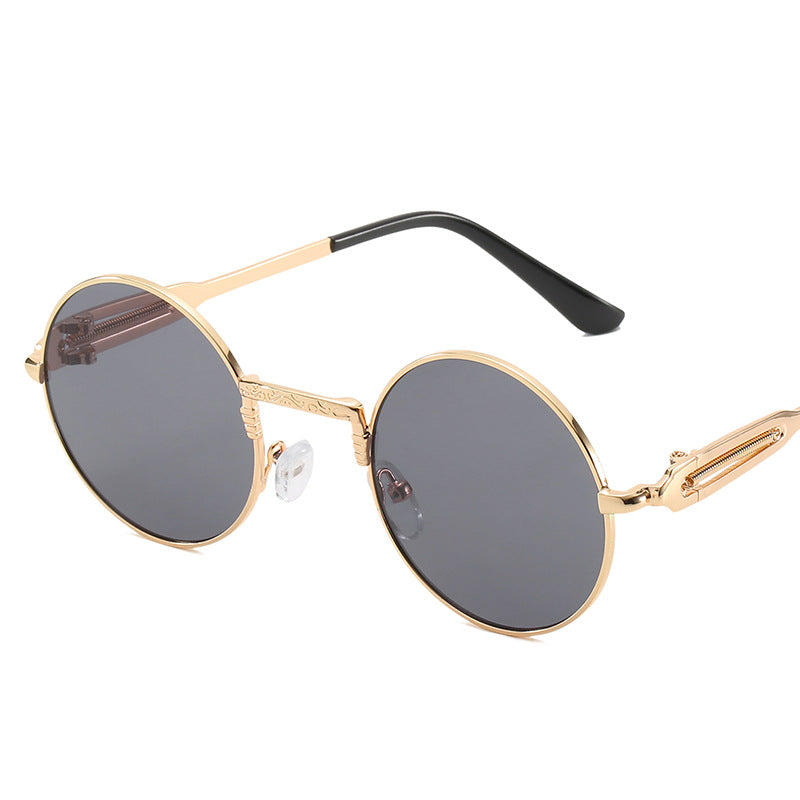 Dame rund modisk solbrille med fint metallramme Luvikno