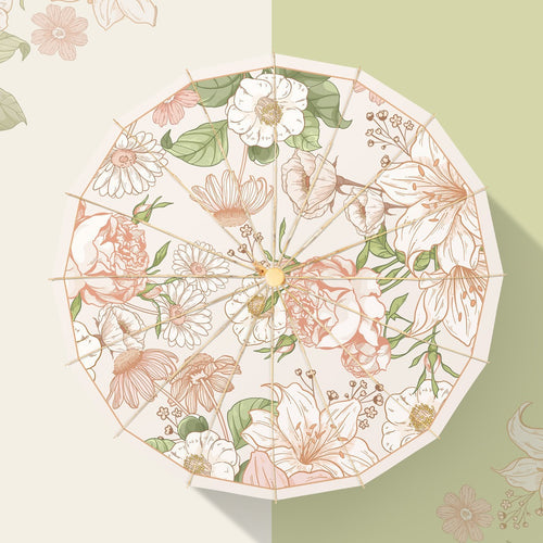 Damen elegant sammenleggbart paraply med blomsterdesign Luvikno