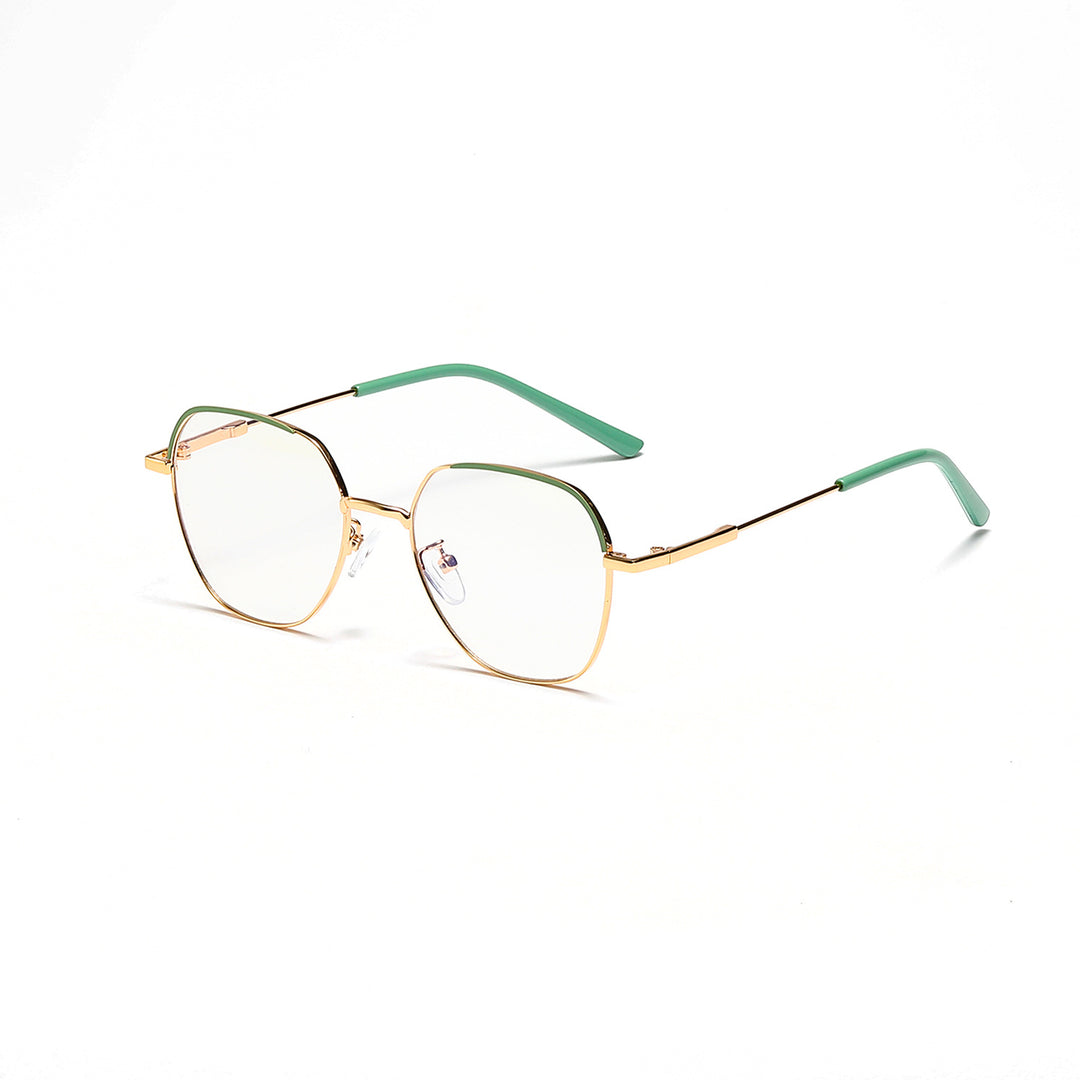 Dame moteriktig solbrille med smal metallramme og blå linser Luvikno