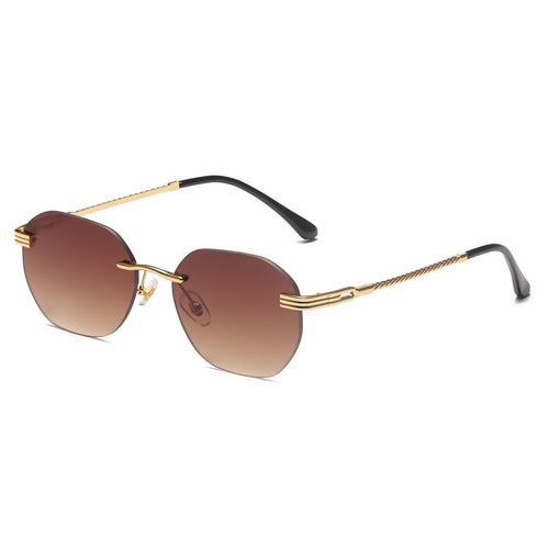 Dame moteriktig geometrisk solbrille med dekorativ metallegering Luvikno