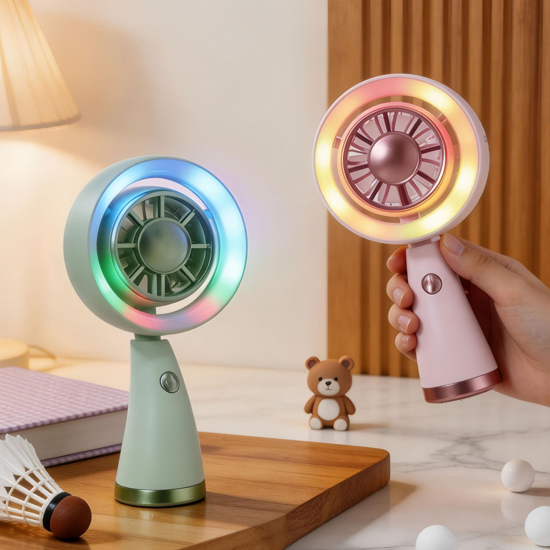 Dame Bærbar Mini-Luftventilator med LED-belysning og fleksibelt design Luvikno