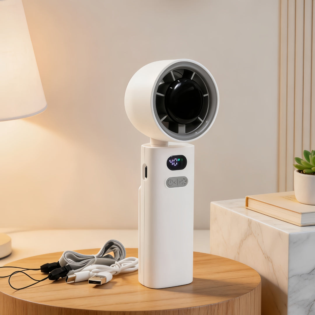 Dame Bærbar Håndvifte med LCD-skjerm og USB-ladefunksjon Luvikno