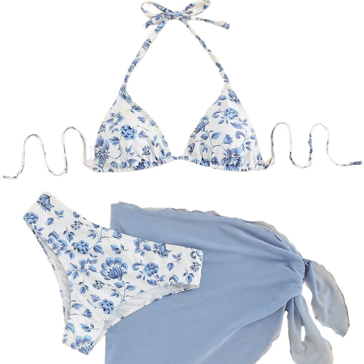 Naisten kolmio-bikini-setti romanttisella kukkakuviolla ja tyylikkäällä pareolla Luvik