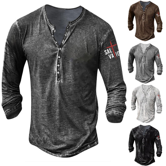 Miesten pitkähihaine rento paita nappilistalla Luvik