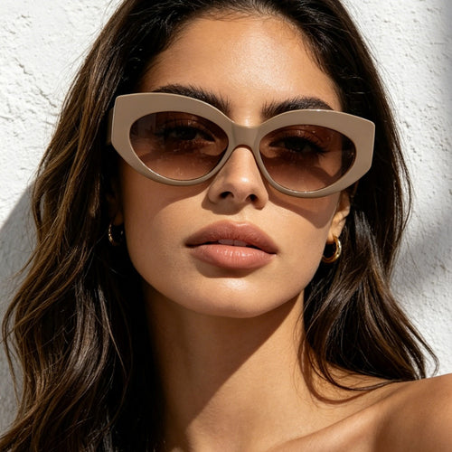 Dame Cat-Eye solbriller med lekent gjennomsiktig design Luvikno