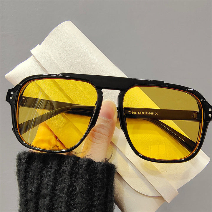 Dame geometrisk solbrille med polarisert gult glass Luvikno
