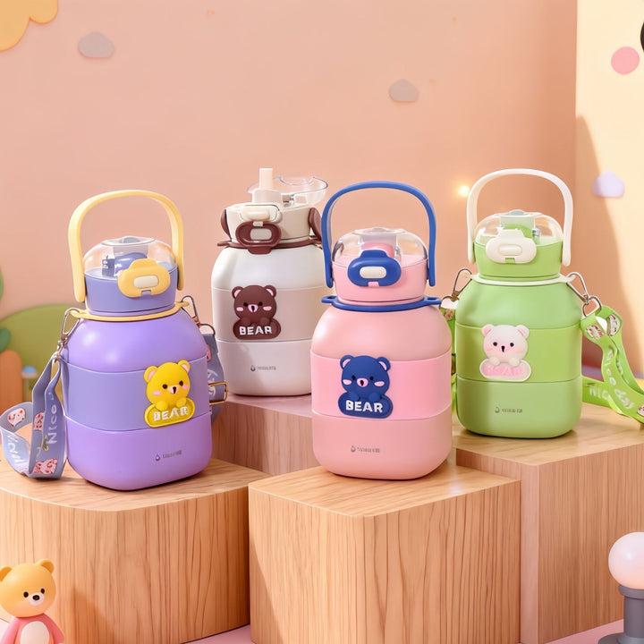 Damer Isolert Drikkeflaske med integrert bæresnor og dyremotiv Luvikno