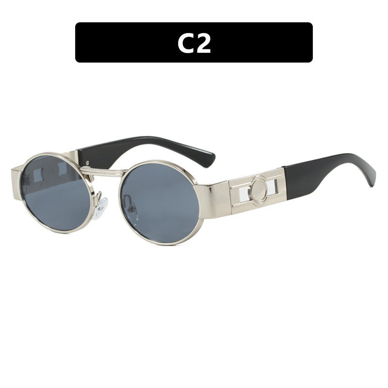 Dame rund solbrille med moderne metallramme og UV-beskyttelse Luvikno
