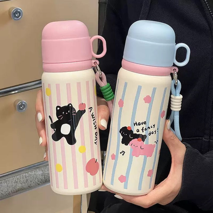 Damen Isolier-Trinkflasche mit sicherem Tragegriff und kreativem Tierdesign Luvikno