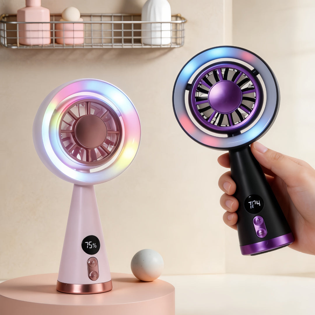 Dame Bærbar Mini-vifte med LED-belysning og digital hastighetsindikator Luvikno
