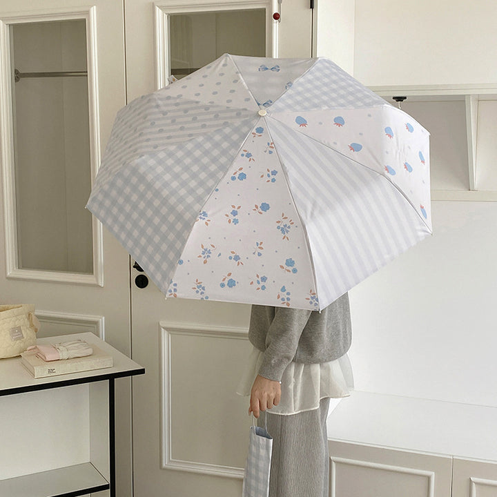 Damer elegant kompakt paraply med gingham-mønster Luvikno