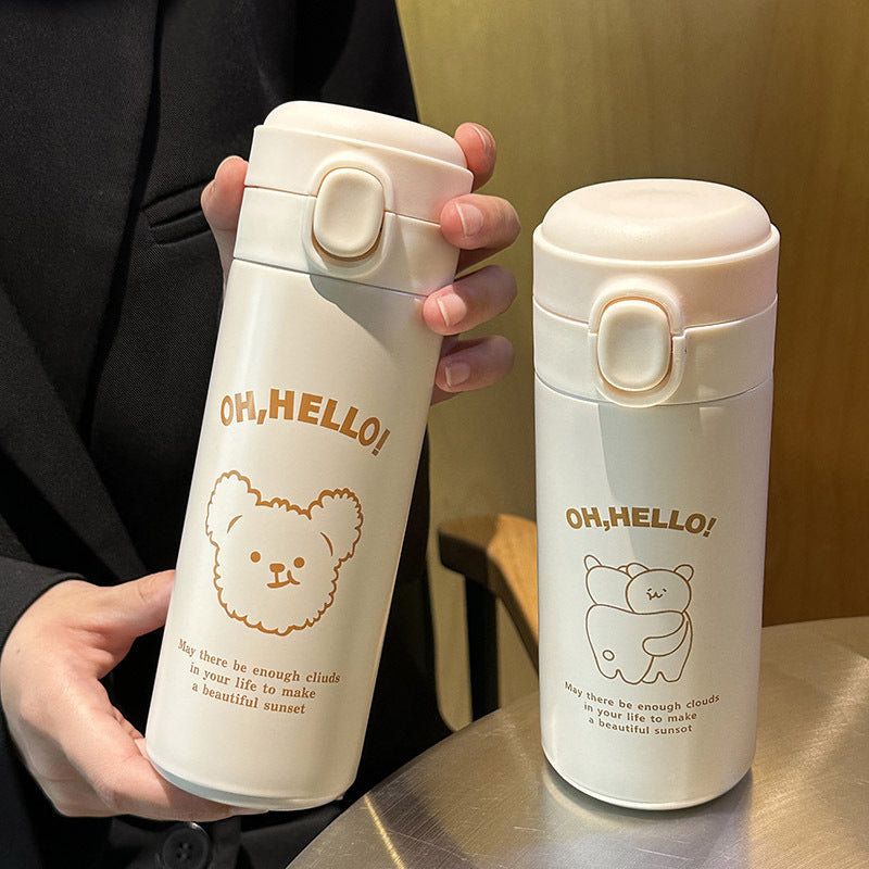 Damen isolierte Trinkflasche mit süßem Tierdesign und praktischem Klappdeckel Luvikno