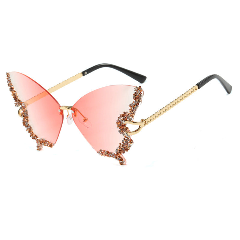 Dame stor Cat-Eye solbriller med glitrende strassdekorasjon og elegant ramme Luvikno