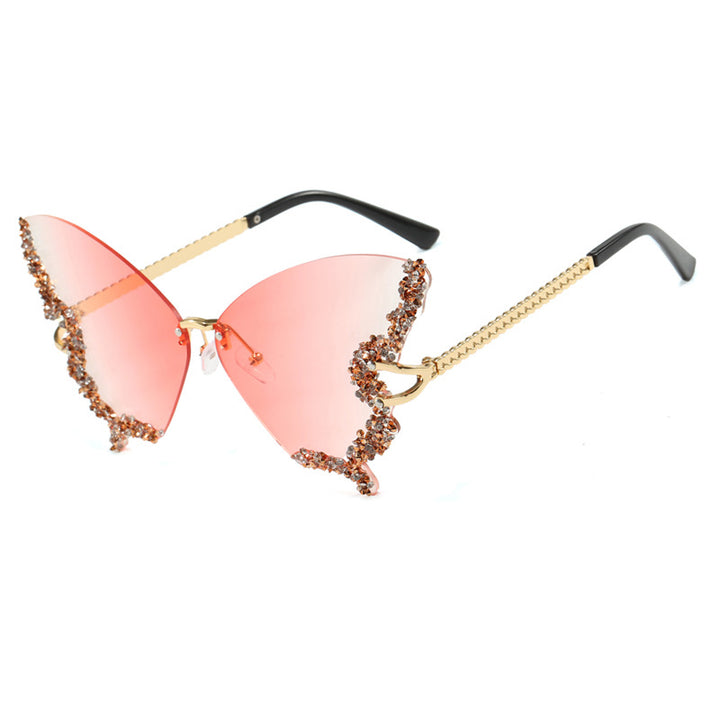 Dame stor Cat-Eye solbriller med glitrende strassdekorasjon og elegant ramme Luvikno