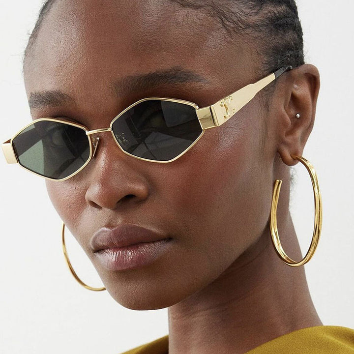 Dame moterett solbrille med unik sekskantet ramme Luvikno