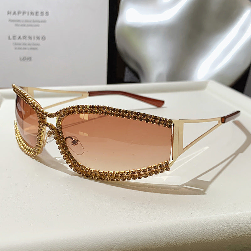 Dame Cat-Eye solbriller med glitrende krystallramme Luvikno