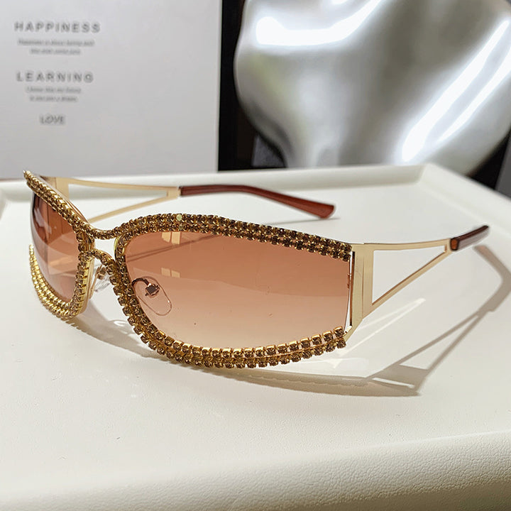 Dame Cat-Eye solbriller med glitrende krystallramme Luvikno