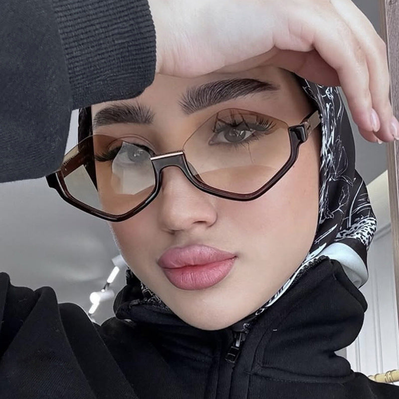 Dame moteriktig solbrille med trendy sekskantet ramme og beskyttende linser Luvikno