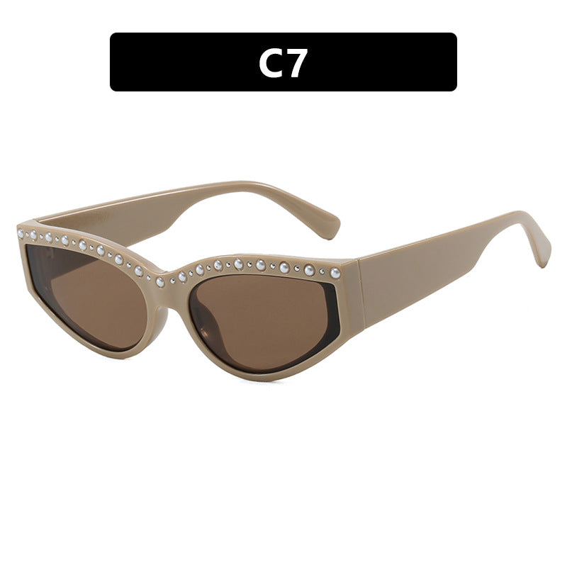 Dame Cat-Eye solbriller med glitrende rhinestones og dyremønster Luvikno