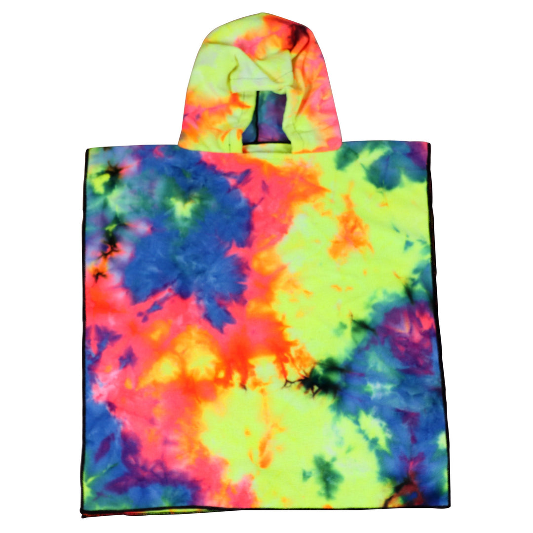 Dame Fleece-Poncho med hette og fargerikt tie-dye-design Luvikno