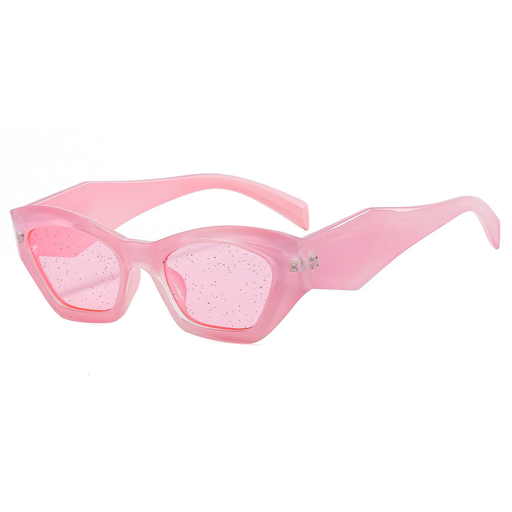Dame geometrisk designer solbrille med glitrende ramme Luvikno