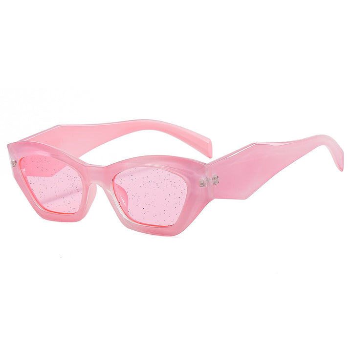 Dame geometrisk designer solbrille med glitrende ramme Luvikno