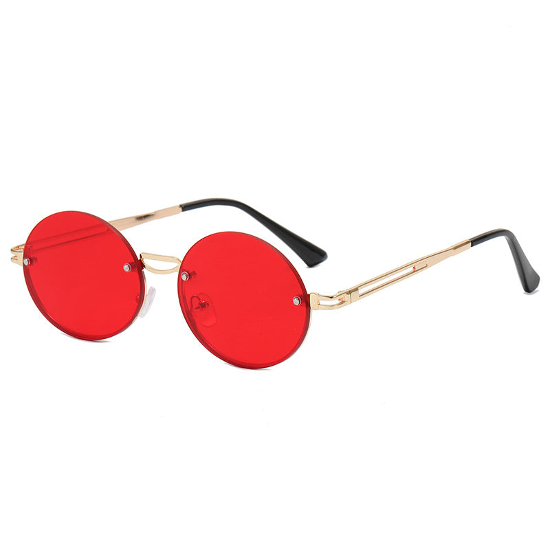 Dame rund solbrille med fin metallramme Luvikno
