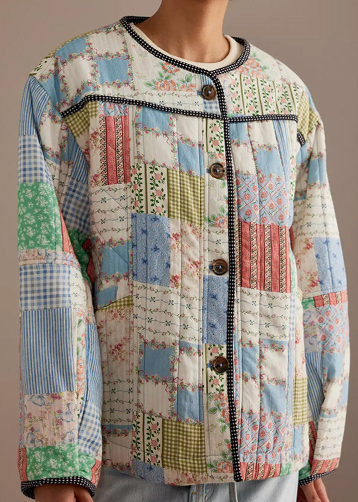 Luvik | Patchwork - Bomullsfôret jakke med rund hals