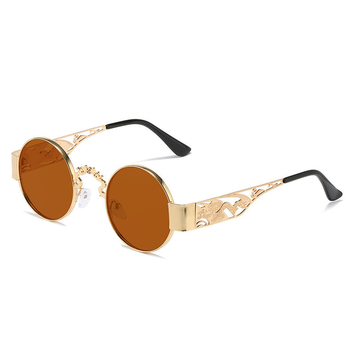 Dame kunstnerisk rundt solbrille med elegant filigranramme Luvikno