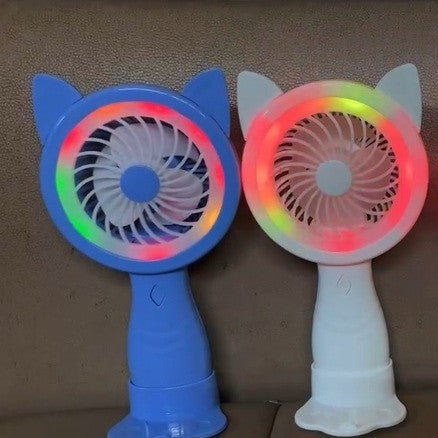 Unisex Bærbar Håndvifte med kreative Katteører og farverige LED-lys Luvikno