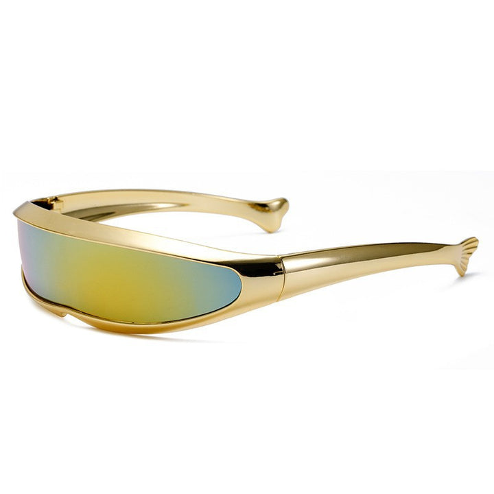 Dame Futuristisk Designer-solbrille med stilig gullramme Luvikno