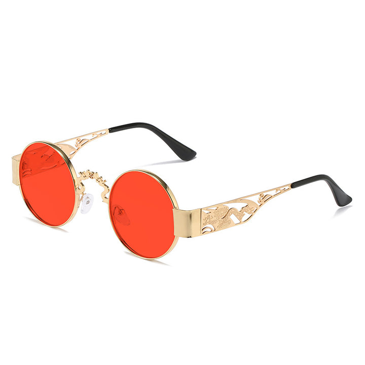 Dame kunstnerisk rundt solbrille med elegant filigranramme Luvikno