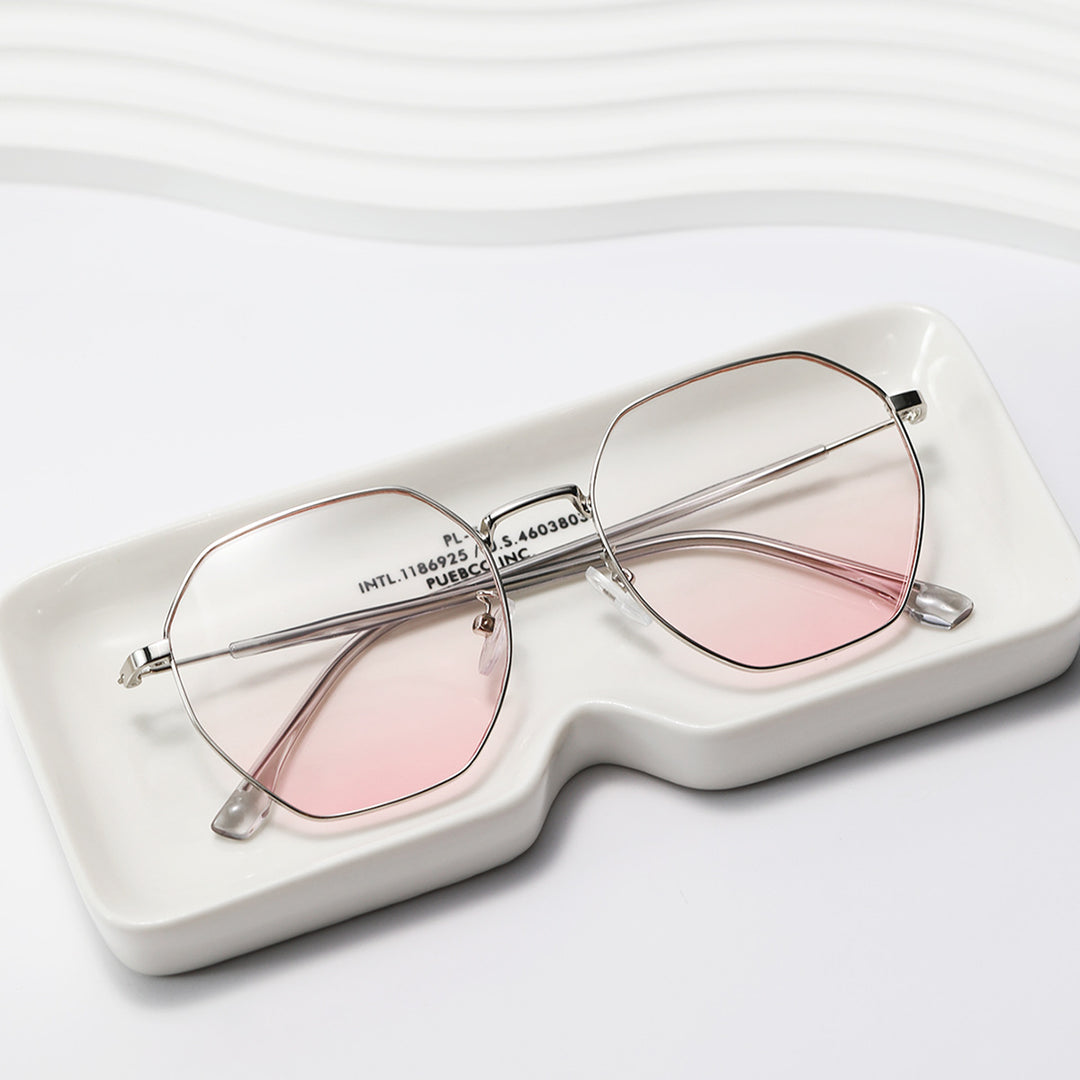 Dame modisk åttekantet solbrille med trendy metallramme Luvikno